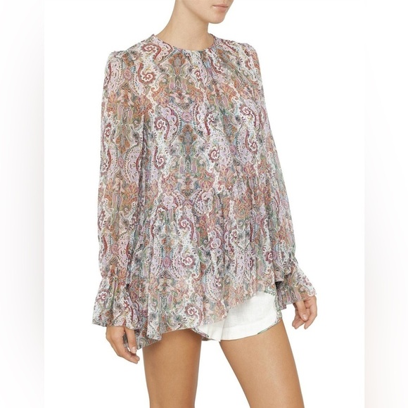 Zimmermann Ninety-Six Asymmetric Silk Multicolor Paisley Print Blouse EUC Size 0 - Picture 2 of 12